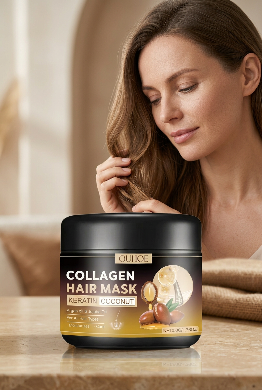 Masque capillaire au collagène avec kératine & huile de coco OUHOE par Beauty Vellvet, vue 4